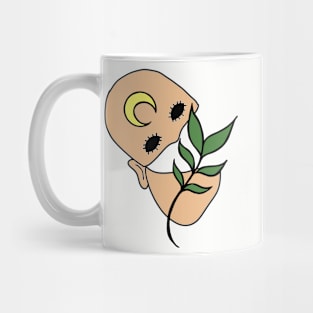 Surreal Black Eyed Plant Person with Crescent Moon Face Tattoo - Medium Skin Mug